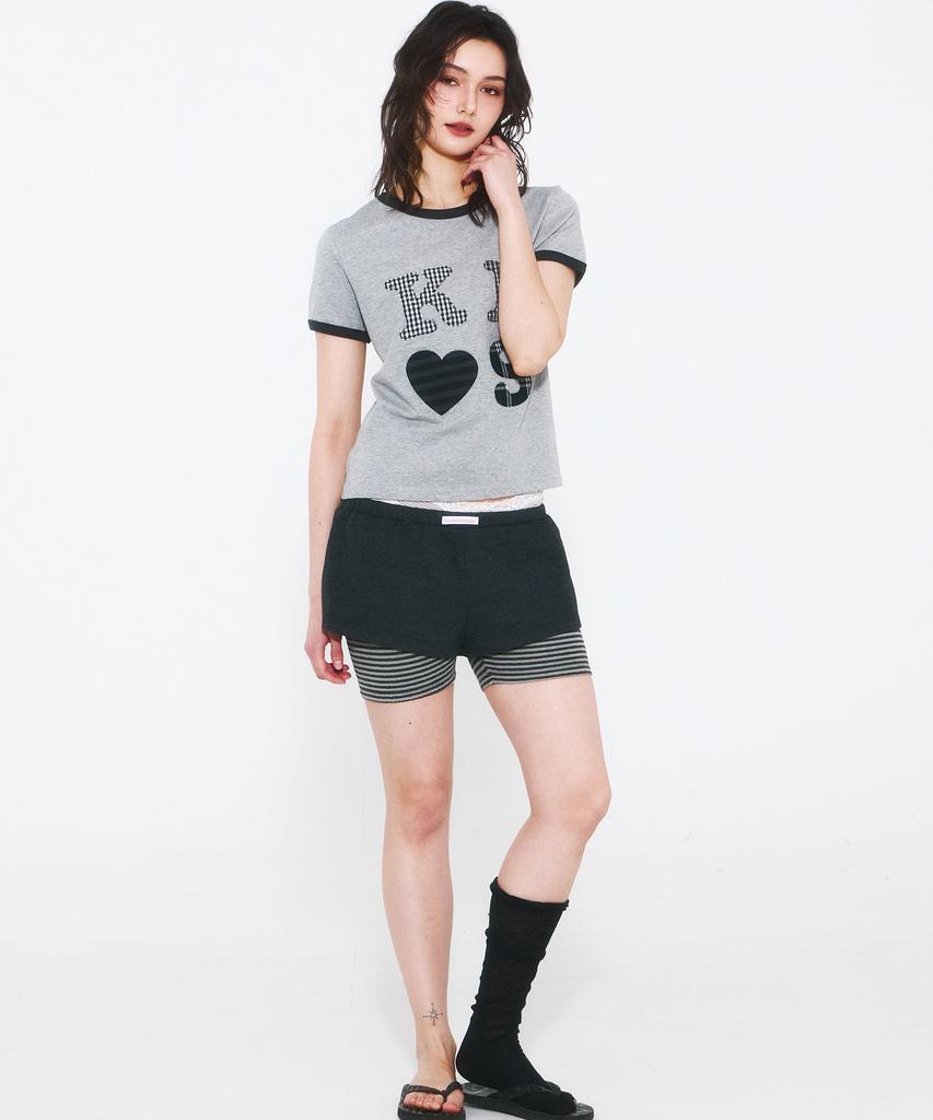 Kimseupeulesikoteunmakes Kiss Mar Applique Logo T-Shirt Gray