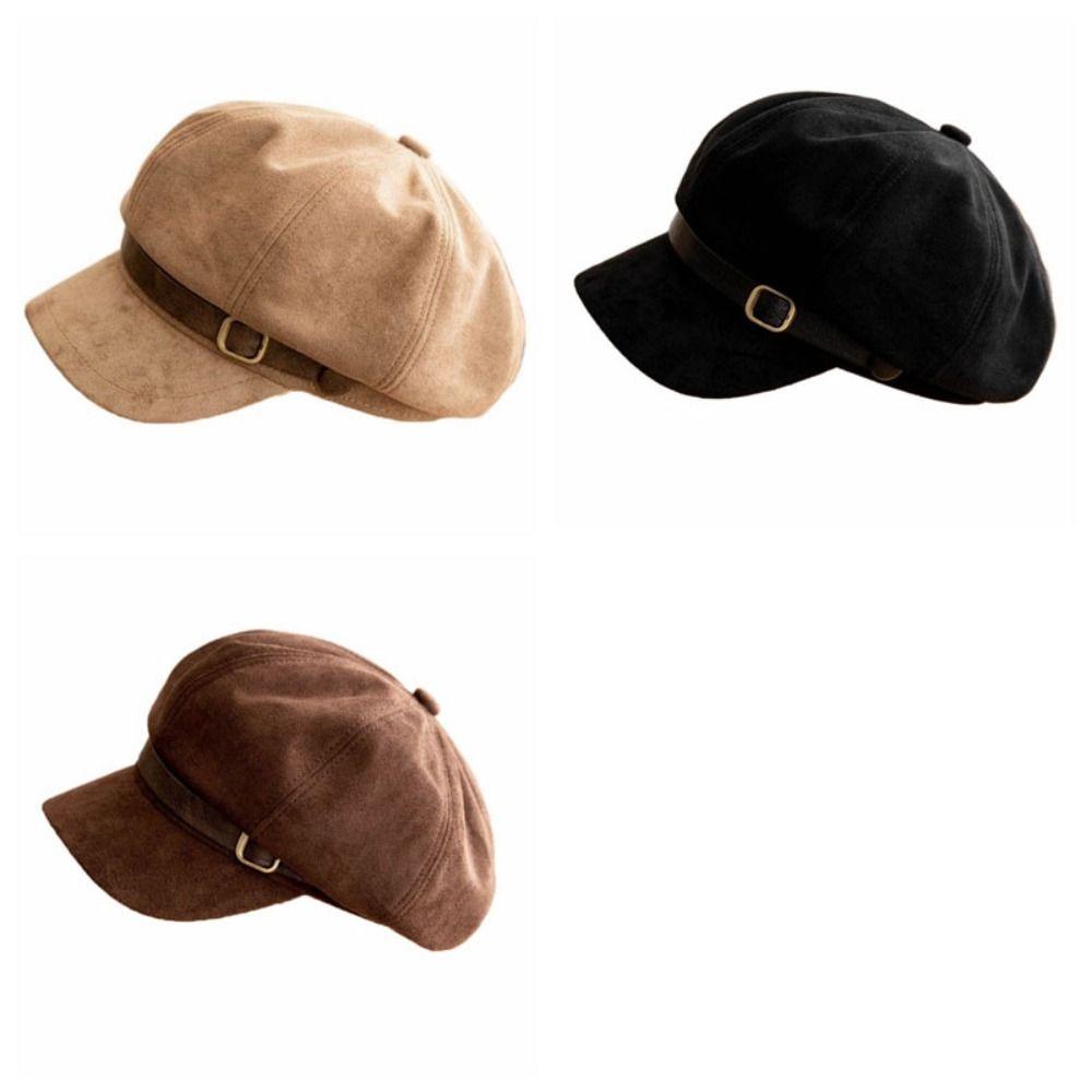 Warm Newsboy Hat Flat Top Women Octagonal Hat Casual Suede Berets  Autumn Winter