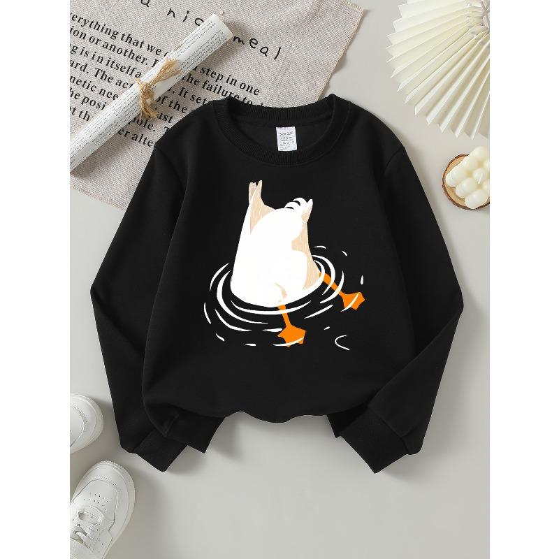 European sizes Girls Crew Neck Sweatshirt Duck Swimming In Water with Fish, Soft Cozy Pullover, Warm Casual Outfit
