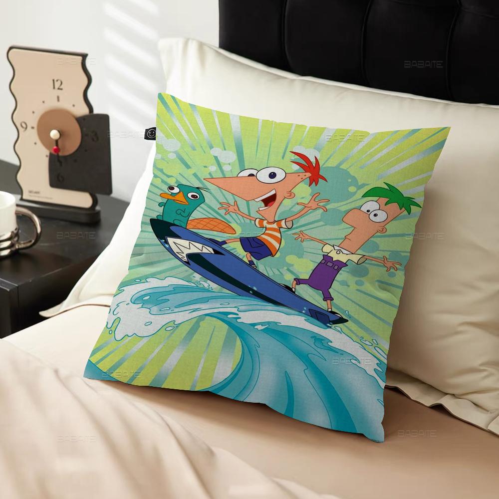 P-phineas Cartoon F-ferbs Cushion Cover Inches Farmhouse Decor Home Throw Pillow Covers For Couch Decorations