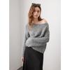 Sancai 2024 Winter Sequin Knit Off-Shoulder Cropped Pullover