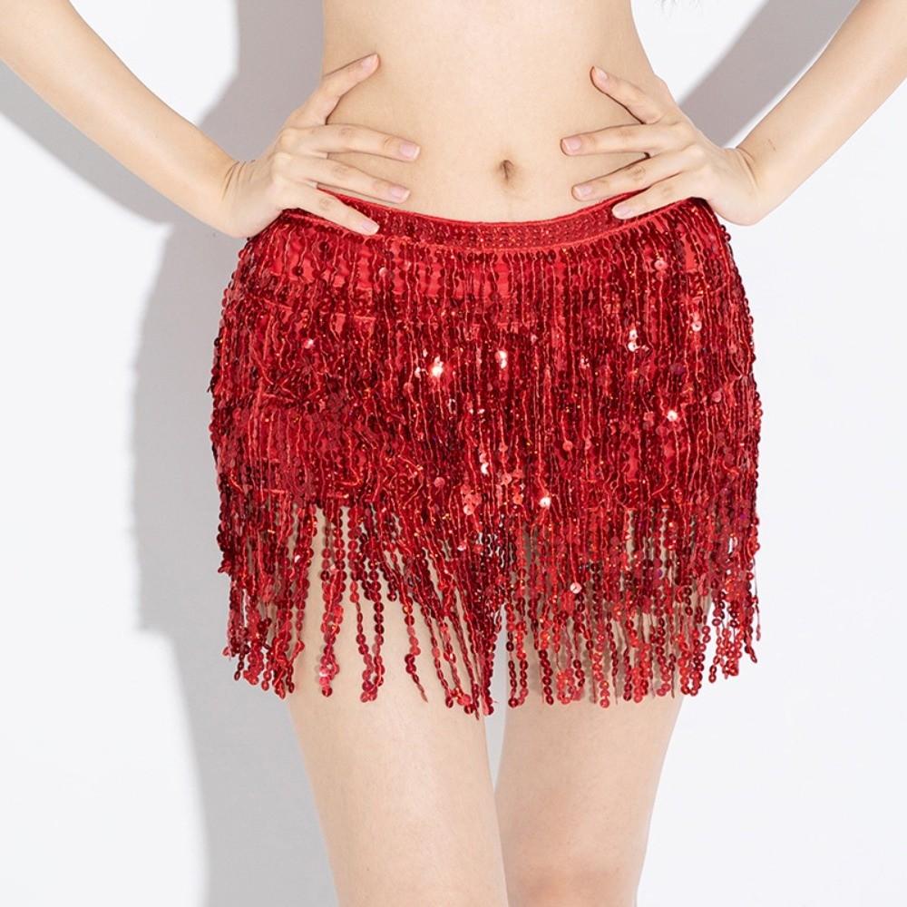 Dress Belly Dance Waist Chain 4-Layer Tassel Hip Scarf Latin Dance Hula Short Skirt Carnival Party