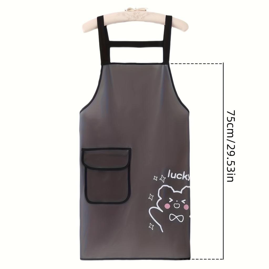 Unisex Apron, Transparent TPU Bear Print Apron with Single Pocket, Suitable for Kitchen/Dining/Garden Gardening, Black and White