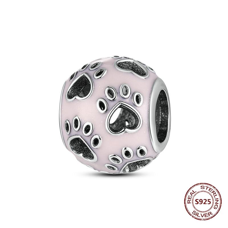 Copper Original Dog Cat Safety Chain Lazy Cat Pink Zircon Pet Paw Print Footprint Charms Fit Bracelet For Women Diy Jewelry