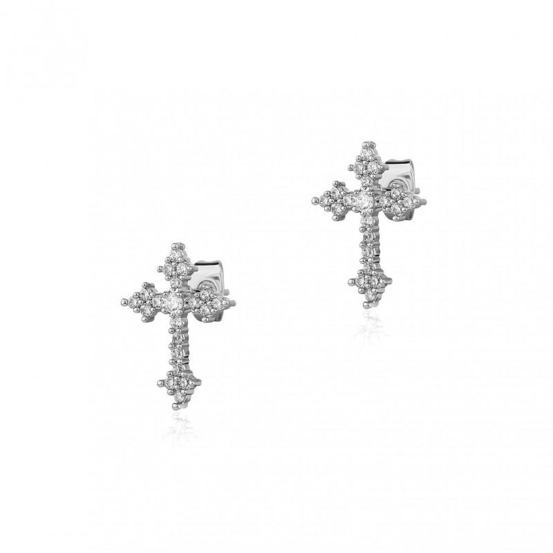 Zirkonia Kreuz Ohrstecker Herren Damen Trendige Hip Hop Ohrstecker Silver gray