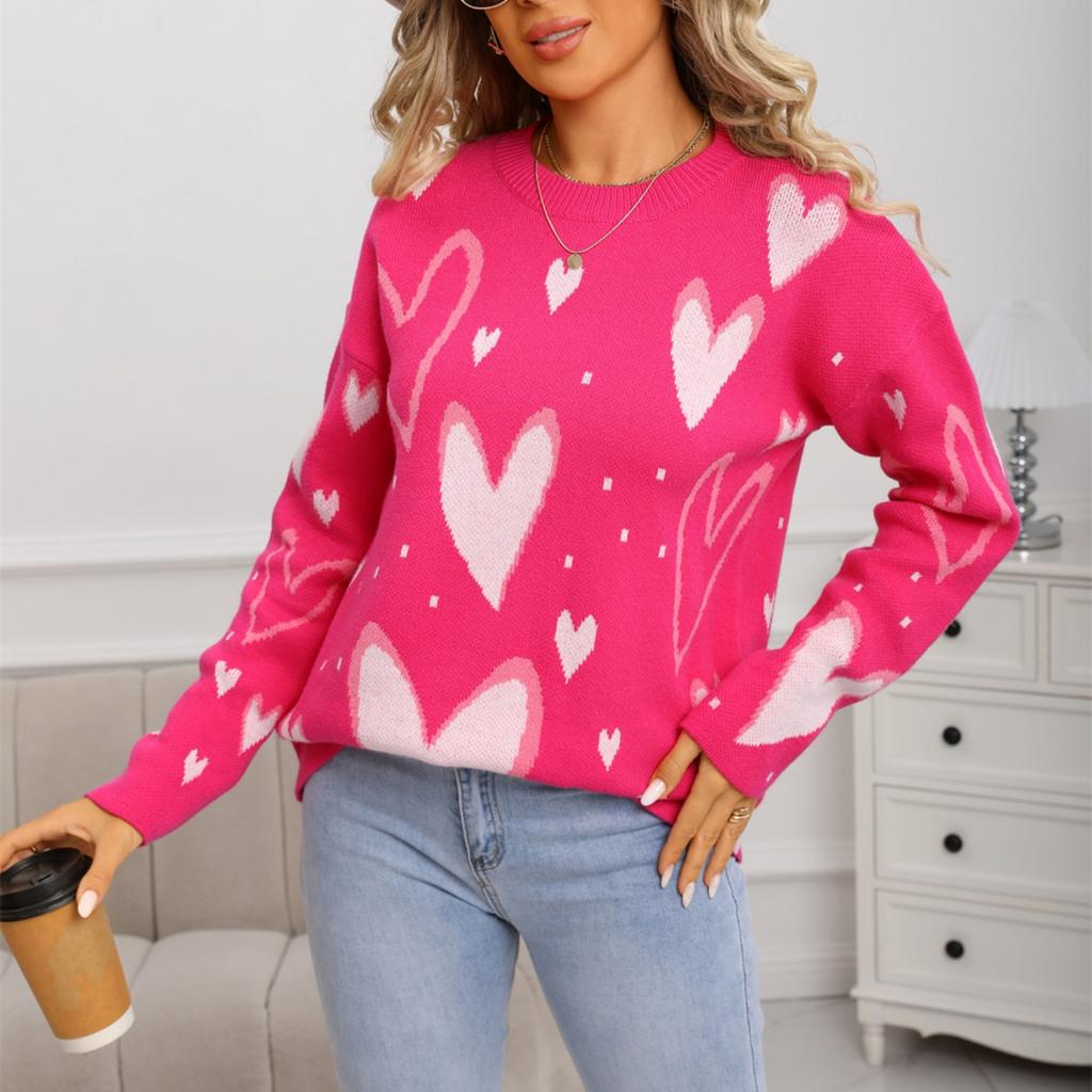 Damen Modischer Herzförmiger Pullover, Locker und Vielseitig, Strickpullover für den Valentinstag