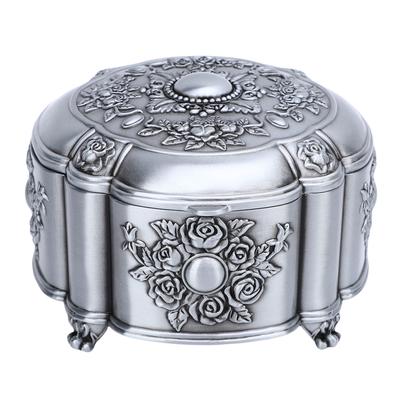 Vintage Šperkovnica Zliatina Zinku Antický Organizér na Drobnosti Pamätná Krabička Reliéfny Vzor Ruže Zamatový Interiér pre
