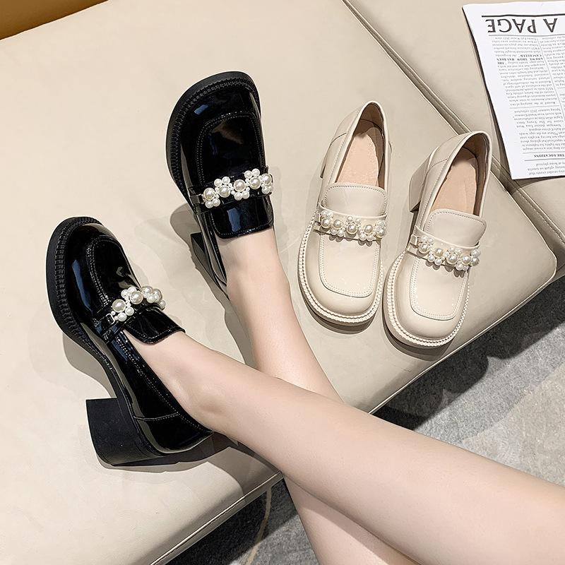 

Spring thick heel small leather shoes women s retro single shoes round head Lolita daily women 35 чорний