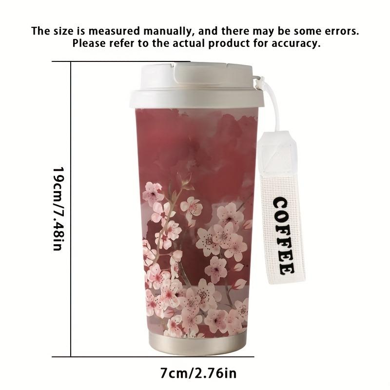 17,92 oz izolovaný hrnek s motivem třešňových květů, nepropustný se slámkou, přenosný pro horké i studené nápoje.