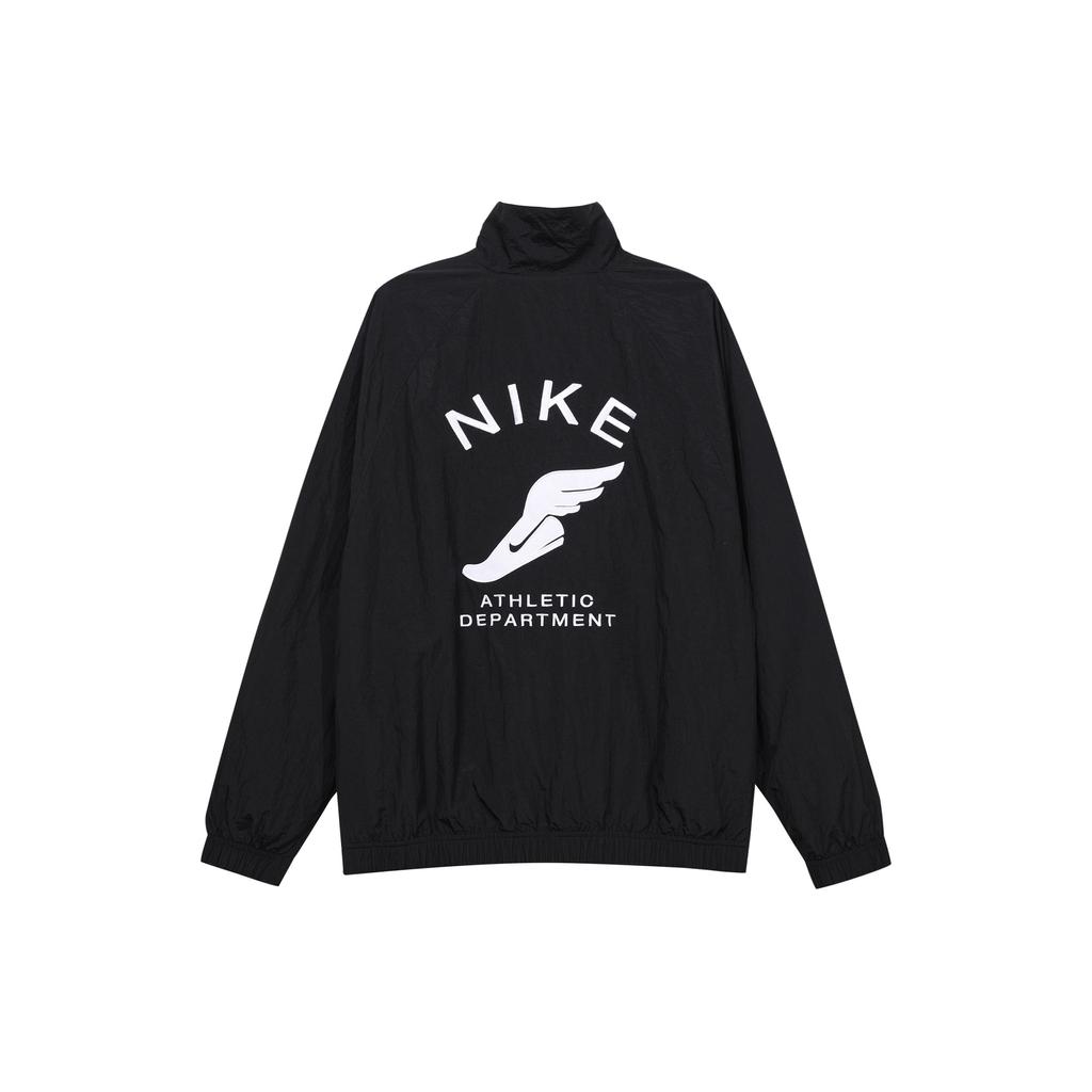 Nike Jednolity Kolor Nadruk z Logo Kołnierz Stojący Zapinana na Zamek Kurtka Sportowa Męskie Kurtki Czarna FN7233-010