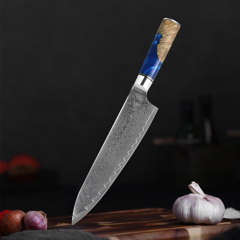 8-inch Damascus Chef's Knife Resin Handle 67 Layers Stainless Steel Kitchen Blade Knife Meat Cutting Kitchen Knives