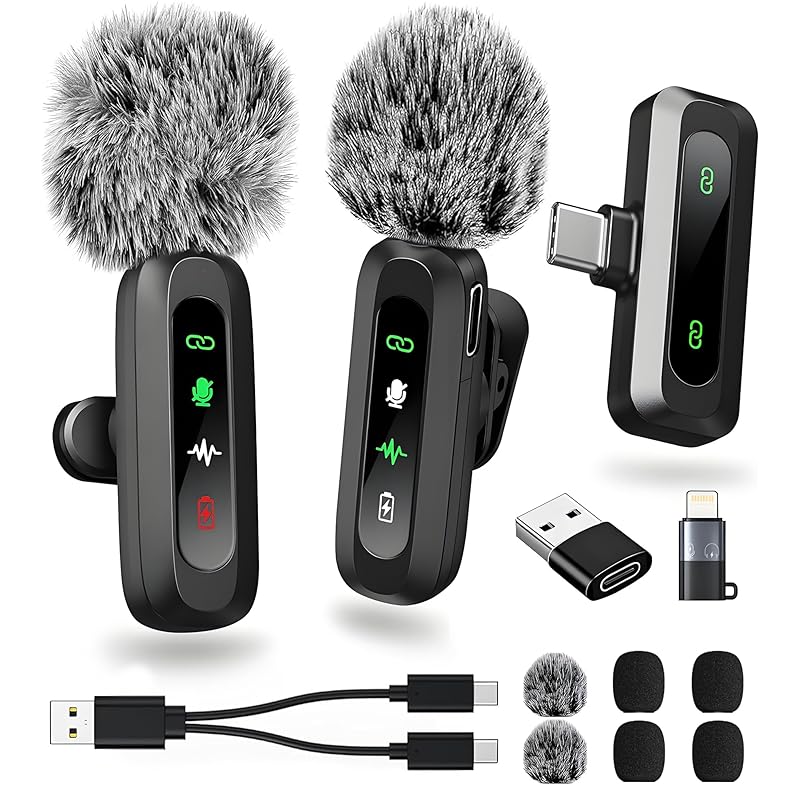 

LOLYYDENS pin microphone wireless [2025 New Model & 360° Sound Recording] clip type super mini microphone Compatible with iPhone/iPad/PC Two people