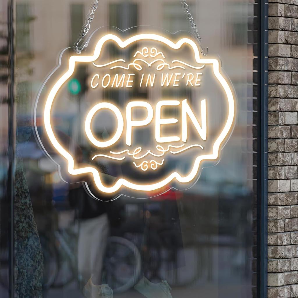 Open Signs for Business, Super Bright LED Neon Open Sign - 16.5"x 11" Electric Light-Up Sign with ON/OFF Switch, Suitable for Coffee Shops, Salons,