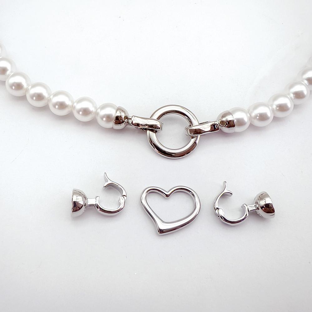 High Polish Stainless Steel Round Heart Double Clasp for Sweater Chain - Colorfast Pearl Connector