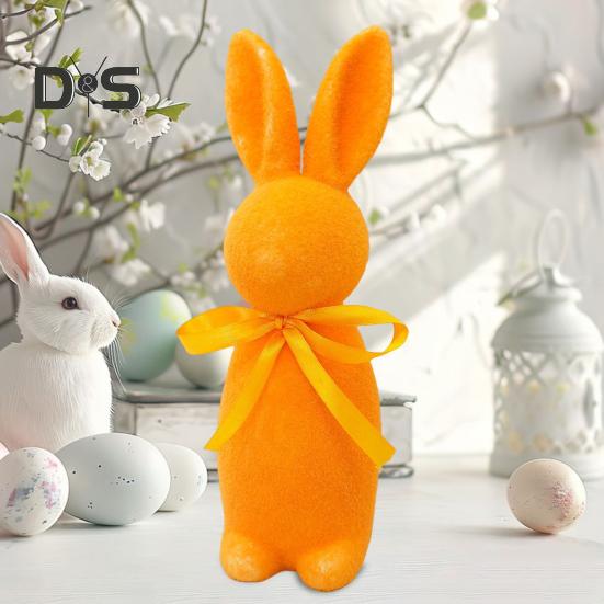 Easter Bunny Statue Freestanding Foam Rabbit Ornament Faux Moss Rabbit Flocked Bunny Figurine Centerpiece for Desk Mantel Dining Table