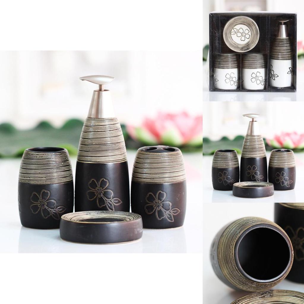 Keramik Badezimmer 4-teiliges Set Mit Blumenmuster Für Heimdekoration Und Geschenk