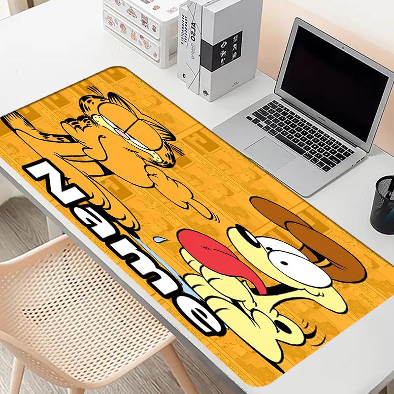Custom Name Personalized Garfield Pattern Mousepad, Laptop PC Desk Mat, Decorative Desk Mat for Home Keyboard Pad Gift
