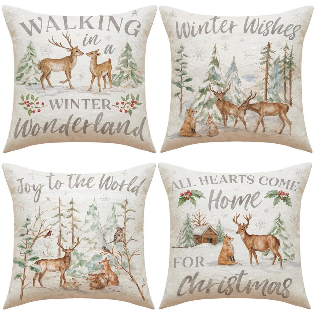 1Pcs Simple Christmas Deer Cushion Pillow Covers For Sofa Couch Decorative Throw Pillow Case Holiday Home Decor Pillowcase