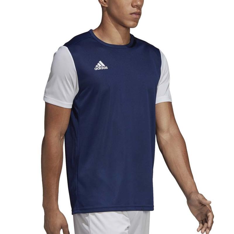 adidas T Shirts Men's Blue With White Lettering Crew Neck Moderate