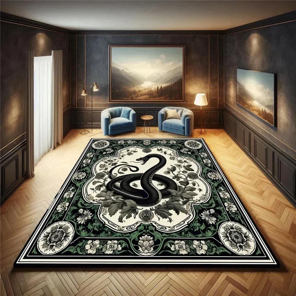 Teppiche mit Schlangen-Tiermuster Teppiche mit Schlangenmuster Klassischer Gothic-Teppich Rutschfester Waschbarer Bodenteppich für Wohnzimmer Schlafzimmer