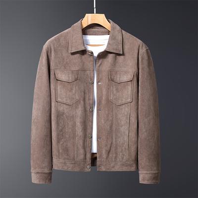 Frühling und Herbst Wildlederjacke Herren Einfarbig Einfache Casual Fashion Trend Lederjacke Herrenjacke Herren