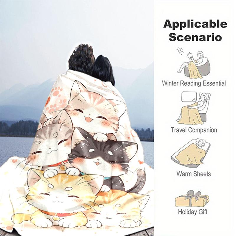 1PC Cute cat, cartoon blanket, all season lightweight home office outdoor nap multifunctional blanket