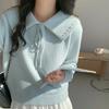 Gentle Style Milk-Toned Soft Pullover with Lapel and Lace-Up Design for Women