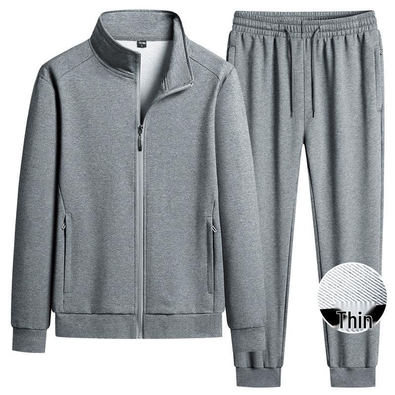 Men's Pure Cotton Stand-up Collar Hoodie Suit for Spring and Autumn Sports