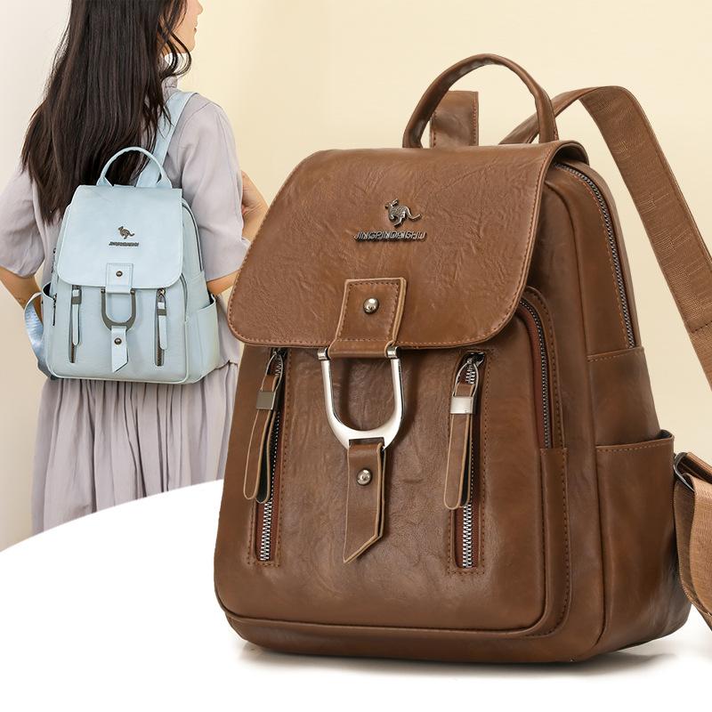 Schoolbag1011 Spring New Niche Retro Style Women's Backpack PU Soft Leather Large-capacity Commuter Versatile Backpack