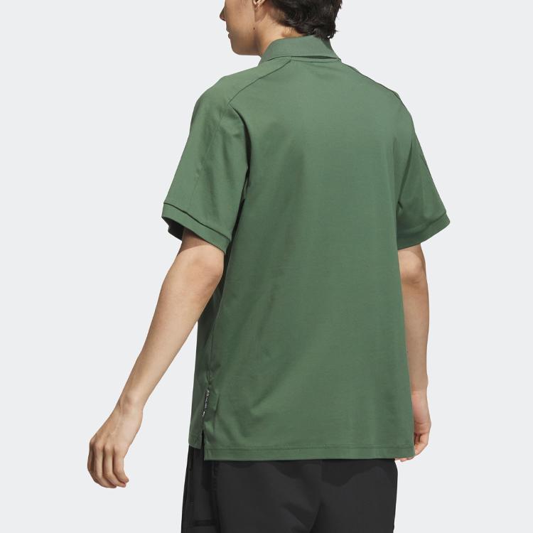 Adidas Wuji Premium Polo Shirt With Solid Color Logo, Casual Sports Short Sleeve Men Tops Oxidized-Green IA8109
