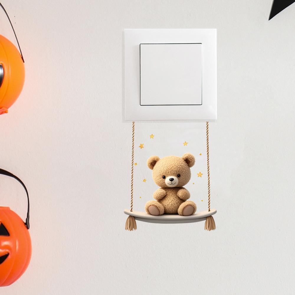 Self-adhesive Cartoon Bear on Swing Switch Stickers Wall Decals for Bedroom Entryway Home Decor Wholesale