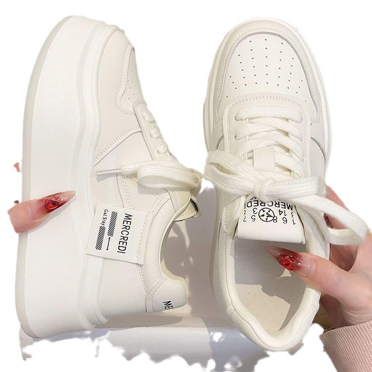Platform Casual Shoes Women's New Summer High Breathable Running Sports Shoes College Style Lace-up White Shoes