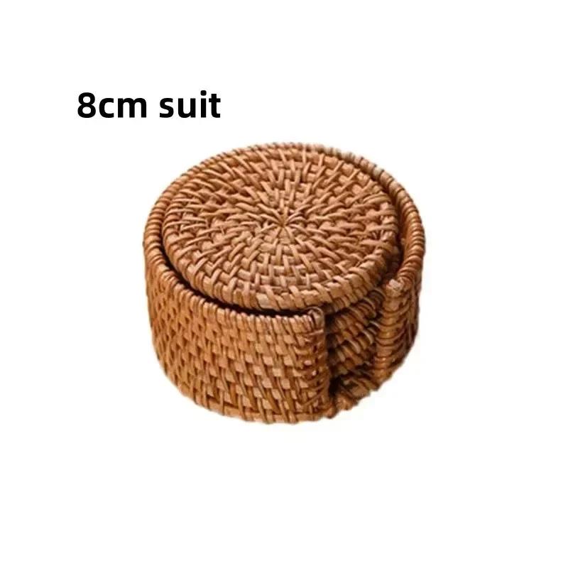 6Pcs/set Teacup Mat Round Tableware Mat Cup Dish Mats Rattan Weave Heat Insulated Pad Kungfu Tea Accessories Household Gadgets
