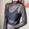 Women's Sheer Lace Long Sleeve Top with Half High Neck