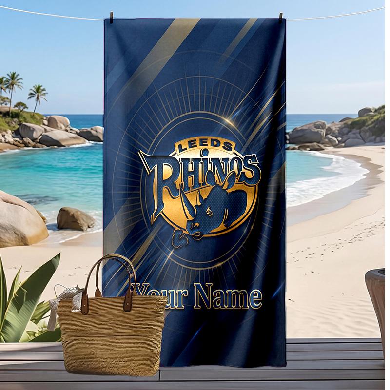 Leeds Rhinos Custom Beach Towel, Print Your Name Text Lightweight Absorbent Towel for Swimming Travel