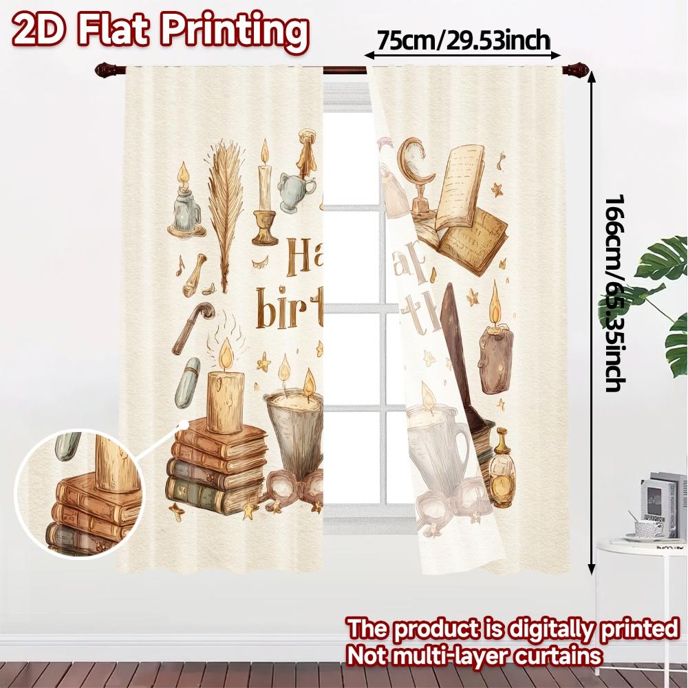 Set Of 2 Modern Flat Printing Curtains Without Rod Magic Birthday Print Yarn Art Deco Festive Perfect Curtain Polyester