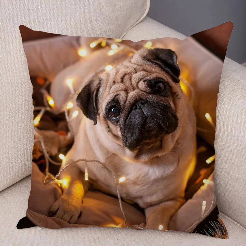 Soft and Cute Pug Series Double-sided Printed Decorative Pet Animal Pillowcases Suitable for Car Sofa Home Car Pillowcases