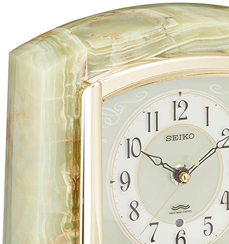 Seiko Clock BY223M, Radio-Controlled Analog Table Clock with Rotating Ornament and Onyx Frame