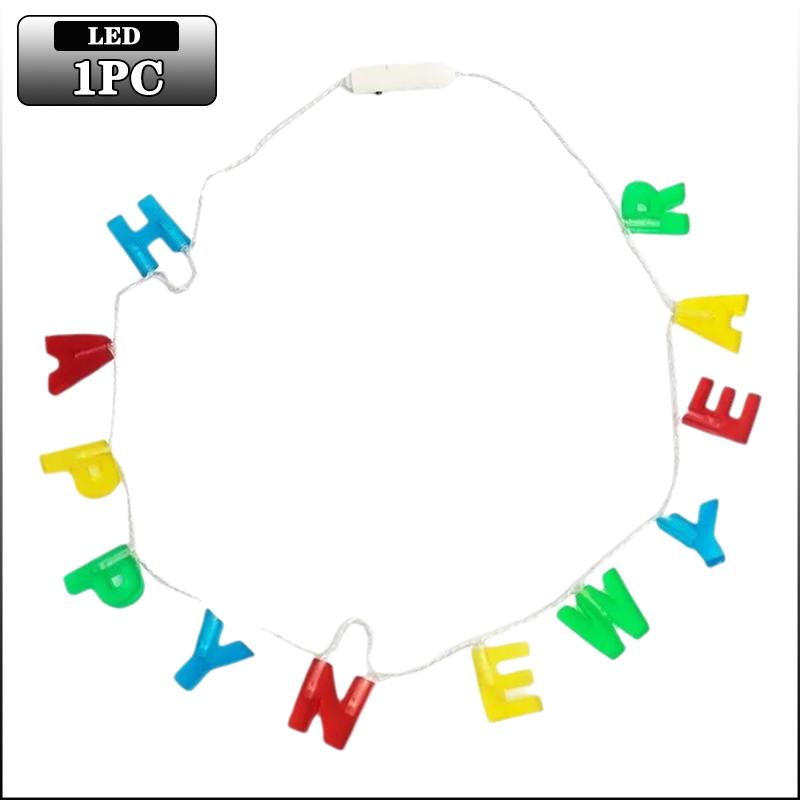 

1-20PCS LED Light Up Happy New Year Necklace Colorful Letter String Lights Handheld Party Photo Prop Festival Glow Decoration