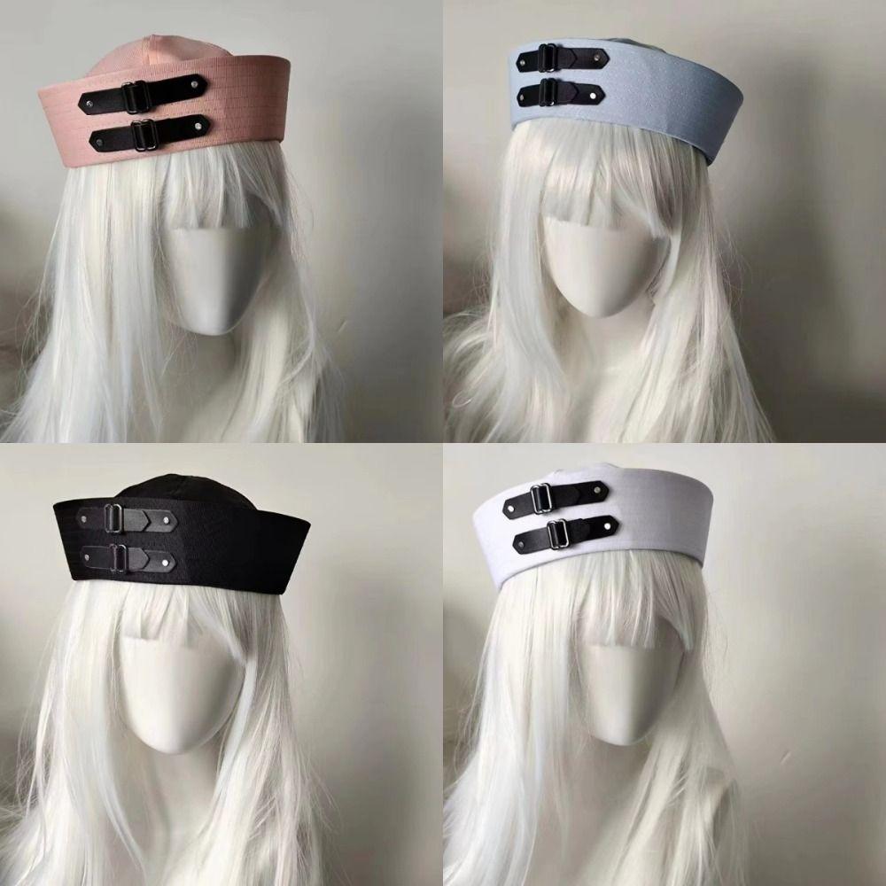 Chain Sweet Captain Hat Y2K Black Cosplay Sailor Hat Leather Buckle Sailor Hat Festival Wear