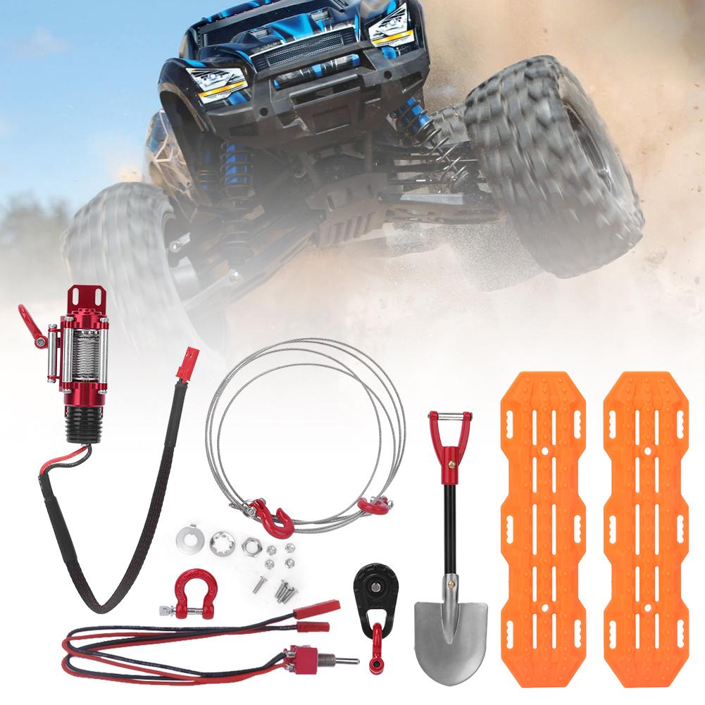 6pcs RC Car Decorative Tools Barricades Metal Capstan Roller Steel Rope Lock Shovel