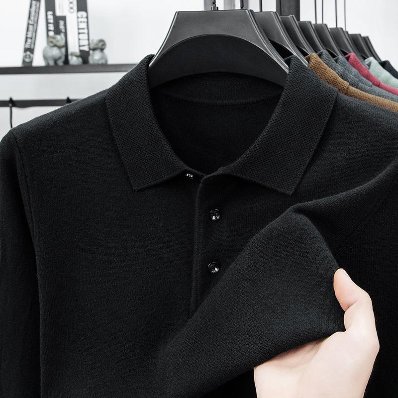 Men's Lapel Solid Color Warm Knit Sweater - Thickened Wool, Cashmere Feel, 2025 Autumn/Winter Collection