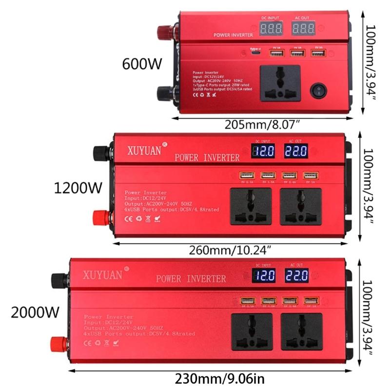 12V 24V To 220V Power Inverter 4 USB Car Voltage TransformerPower Inverter
