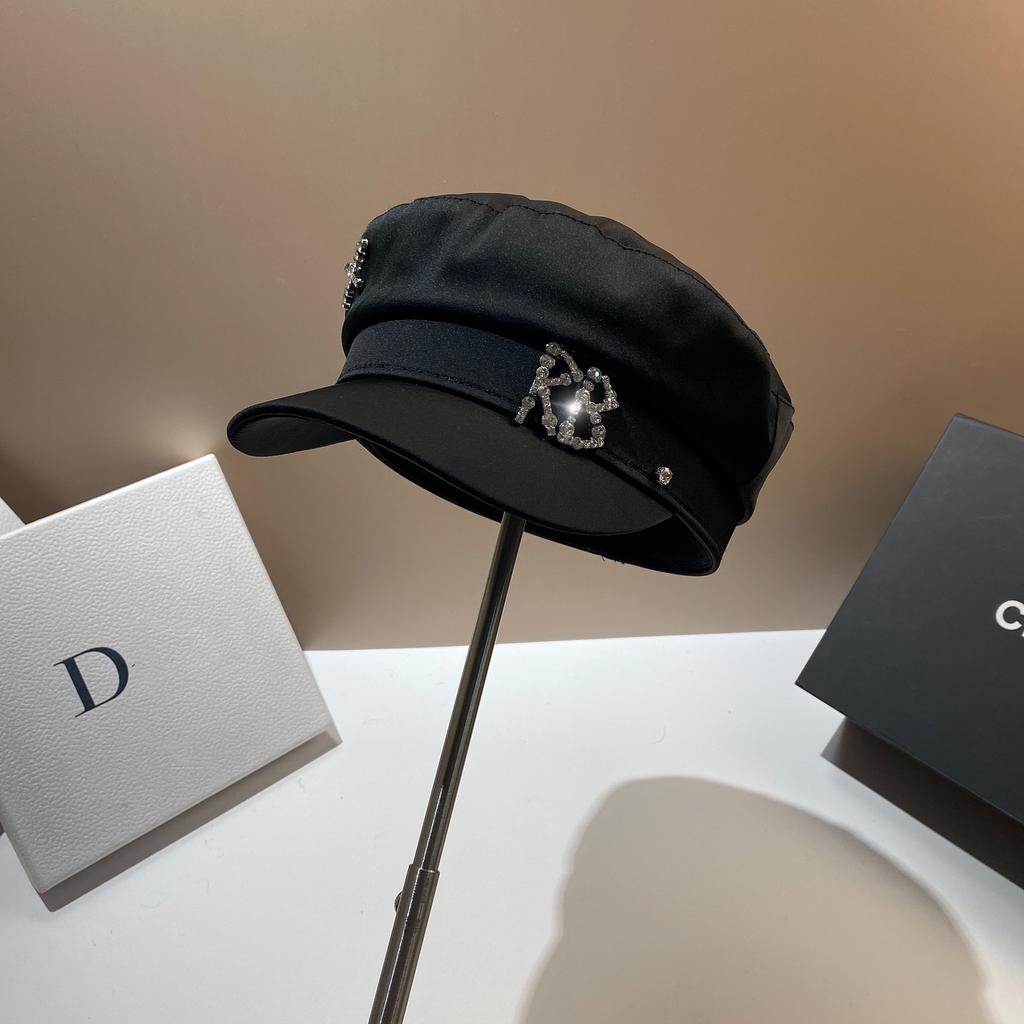 Acetic Acid Simulation Silk R Navy Hat Women'S Autumn Outdoor Versatile Newsboy Hat Simple Cap