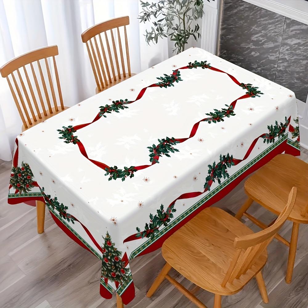 Christmas Tree Holly Printed Tablecloth for Table Decor Winter Xmas Holiday Kitchen Dining Table Cloth Christmas Decorations