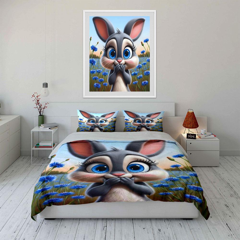 Charming Bunny Trio For Springtime Adventures Exquisite Three-Piece Bedding Set Gift For Kids And Adults