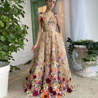 Europäisch-amerikanisches sexy Kleid mit 3D-Blumenstickerei