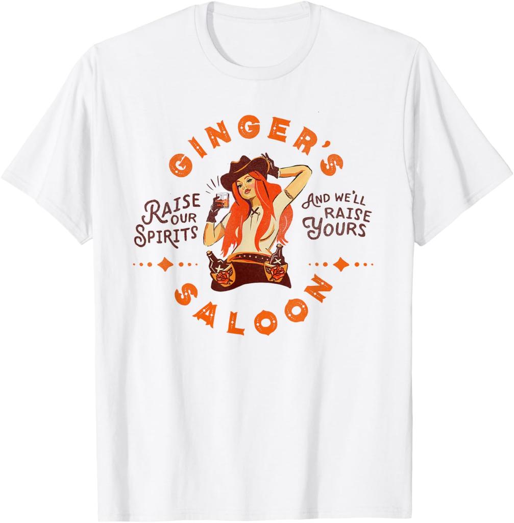 Gingers Saloon Vintage Cowgirl Whiskey Redhead Dive Bar Artist Gift T-Shirt Cotton Short Sleeve