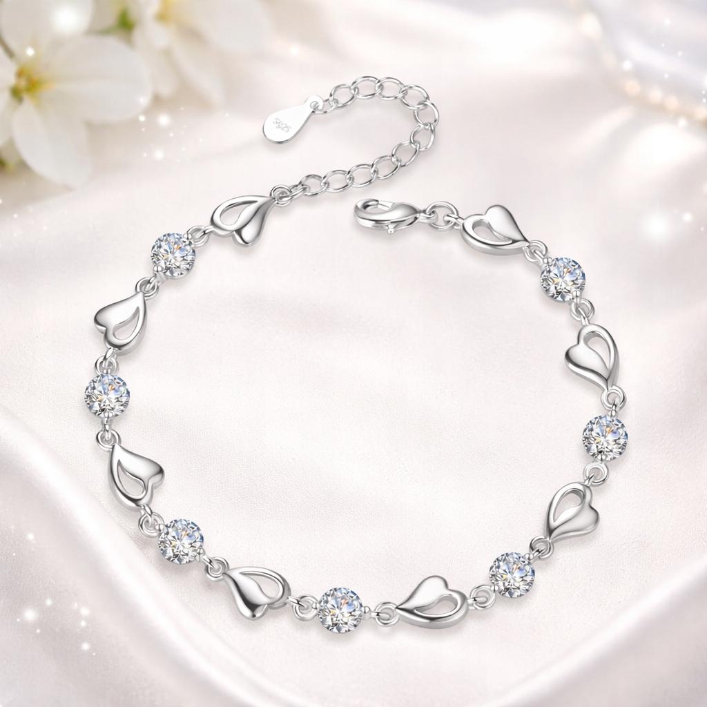 925 SILVER HEART WOMEN' BRACELET WITH DIAMOND
