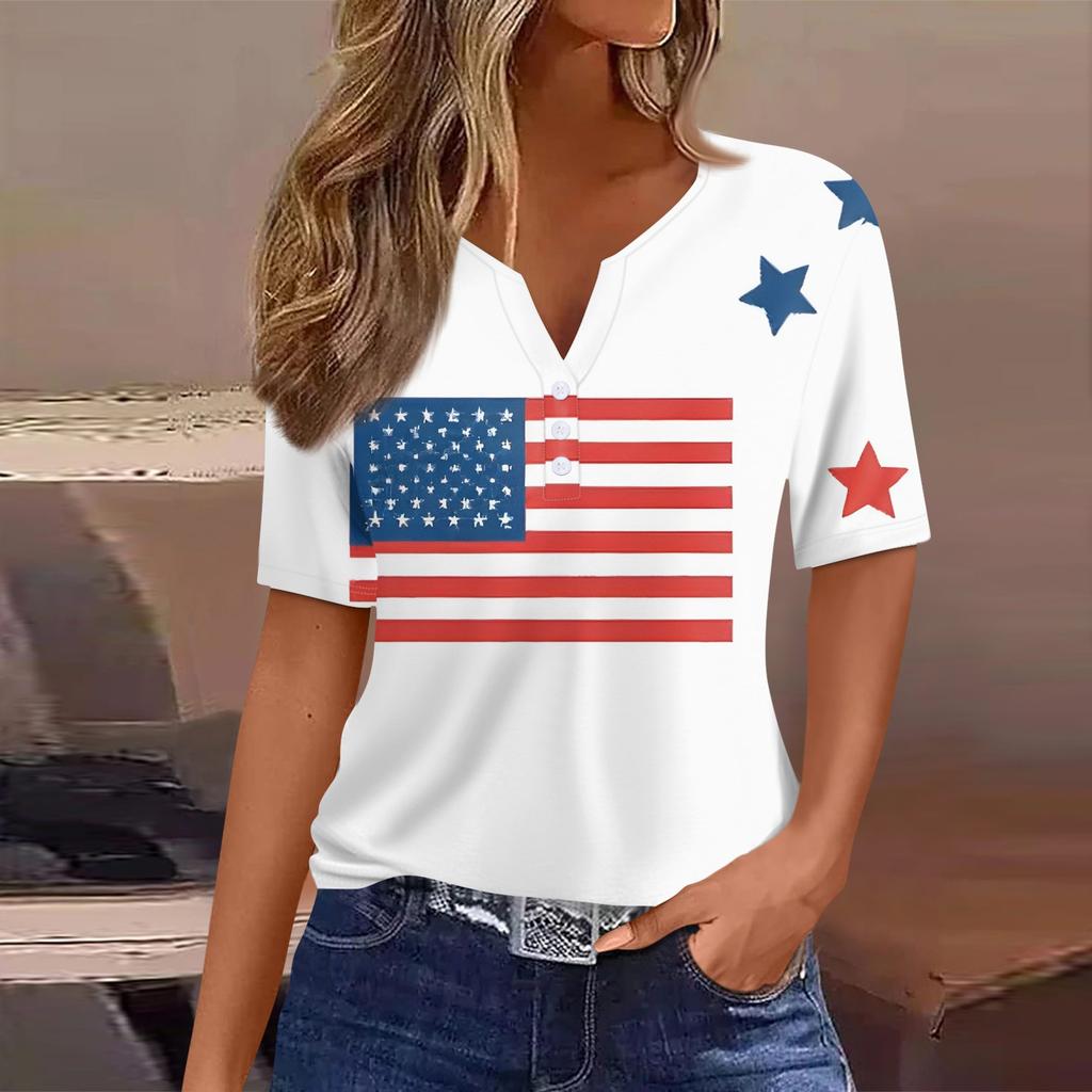 Women's T Shirt Tee Print Button Short Sleeve Daily Weekend Fashion Basic V- Neck Regular Top